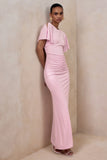 Grandeur Pale Pink High Neck Ruched Maxi Dress