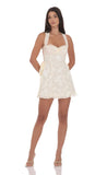 Floral Strappy Back Bows Dress in Cream