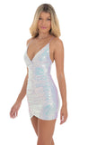 Iridescent Sequin Ruched Cross Back Dress in Lavender