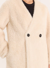 Cream Shearling Longline Buttoned Coat