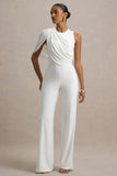 Opulence White Jumpsuit With Cape Sleeve and Draped Details