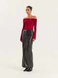 Red Gold Hardware Detail Knitted Long Sleeve Top