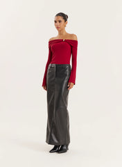 Red Gold Hardware Detail Knitted Long Sleeve Top