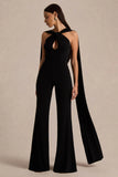Mindy Black Twist Halter Neck Jumpsuit With Cape