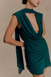 Giulia Chiffon Draped Mini Dress Dark Emerald