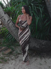 Printed Sheer Mesh Maxi Dress