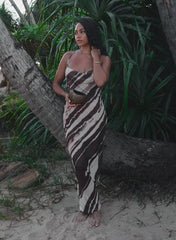 Printed Sheer Mesh Maxi Dress
