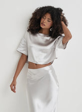 Silver Satin Cropped Top
