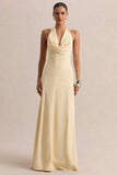 Undeniable Lemon Cowl Neck Draped Maxi Dress