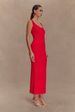Madeline Scallop Knit Midi Skirt Red