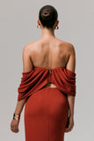 Talika Terracotta Bardot Crop Top With Draped Sleeves
