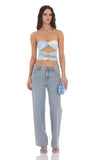 Tie Dye Mesh Cutout Strapless Top in Blue
