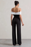 Bower Black Bardot Straight Leg Jumpsuit With Bow
