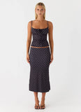 Bahama Low Rise Midi Skirt Black Polkadot