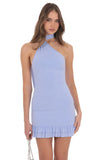 Scarf Halter Ruffle Dress in Periwinkle Blue