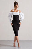 Couture Client Black Halter Neck Puff Sleeve Midi Dress