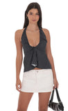 Pinstripe Scrunch Halter Top in Black