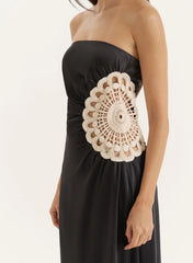 Black Crochet Insert Satin Bandeau Dress