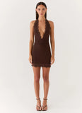 Thinly Veiled Mini Dress Chocolate