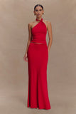 Bruna Slinky Fishtail Maxi Skirt Red
