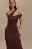 Anastasia One Shoulder Modal Midi Dress Mahogany