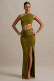 Sena Green Asymmetric Maxi Dress With Cut Out Details
