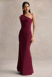 Adelina Burgundy One Shoulder Maxi Dress With Drape