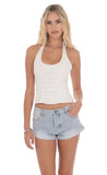 Low Rise Cuffed Denim Shorts in Light Blue
