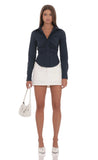 Ruched Button Up Shirt in Navy