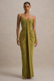 Ali Olive Sweetheart Ruched Wrap Maxi Dress