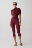 Linh Slinky High Neck Gathered Top Mahogany
