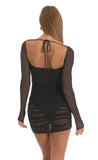 Glitter Long Sleeve Mesh Dress in Black