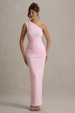 Dalarie Pink One Shoulder Gathered Maxi Dress