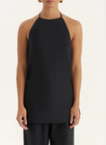 Black Linen Blend Halter Neck Top