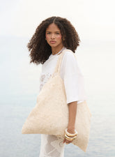 Cream Crochet Tote Beach Bag