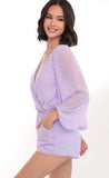 Balloon Sleeve Romper in Lilac Dots