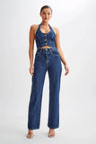 Janine High Waisted Straight Leg Jeans Dark Blue