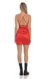 Satin V Neck Bodycon Dress in Red