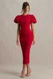 Dakota Red Puff Sleeve Midi Dress