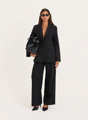 Black Cinched Waist Flared Sleeve Blazer