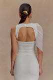 Pruedance Slinky Draped Top With Mesh Overlay White
