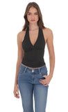 V Neck Halter Top in Black