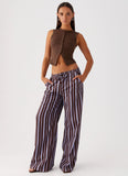 Fresh Face Linen Pants Purple Brown Stripe