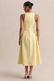 Magnora Lemon Crew Neck Belted Midi Dress