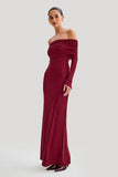Josie Off Shoulder Mesh Maxi Dress Wine