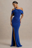 Nala Blue Asymmetric Maxi Dress With Split