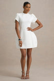 Carabella White High Neck Short Sleeve Mini Dress