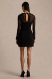 Emmey Black Crepe And Mesh Square Neck Mini Dress