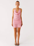 Cyna Cowl Mini Dress Strawberry Dot