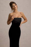 Ambrosi Black Velvet Bandeau Maxi Dress